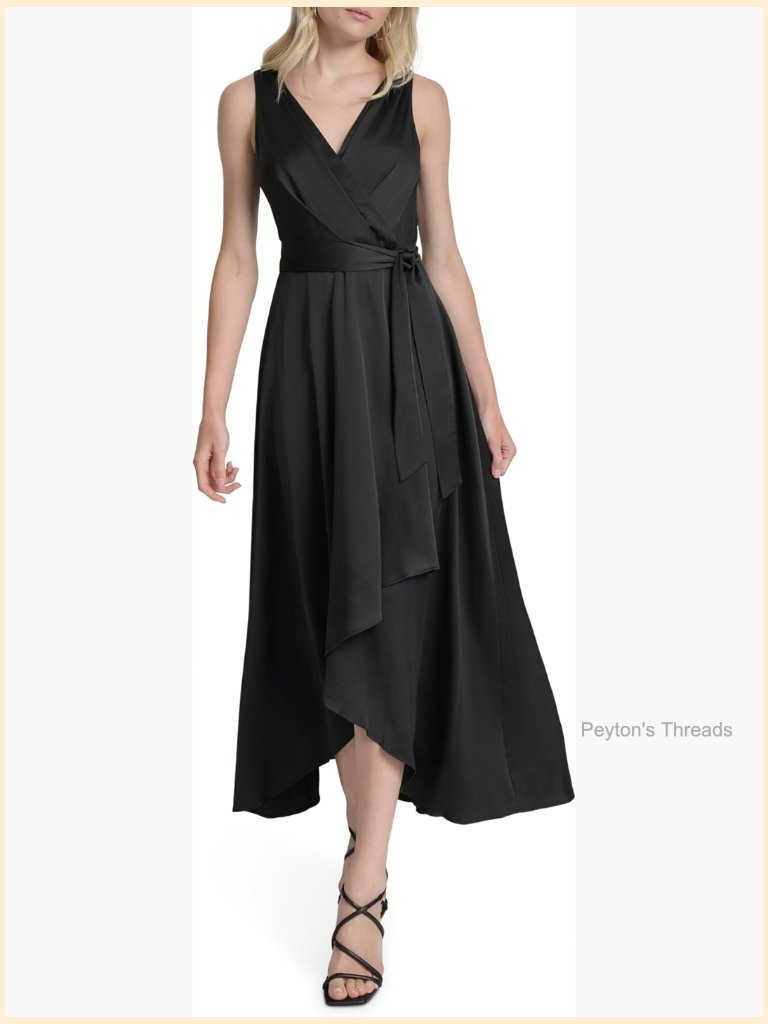 Sleeveless Surplice Tie Wrap Midi Dress Fit & Flare Silhouette